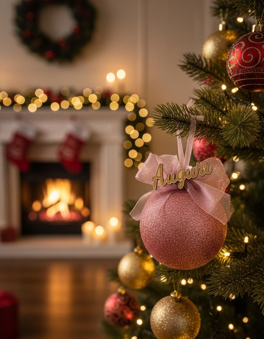 Sfera in vetro con tag in legno