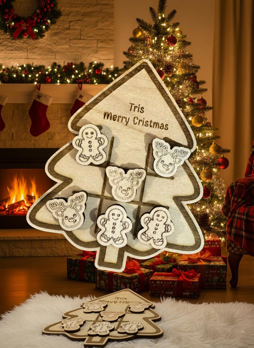 Tris Merry Christmas in legno