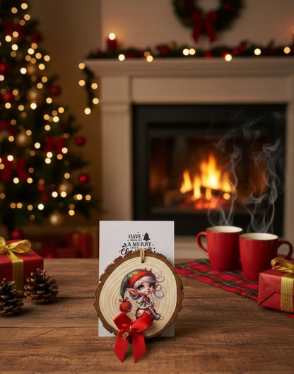 Tag con pallina in disco di legno con grafica