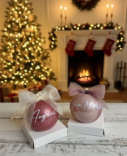 Sfera in vetro con nome e nastro doppio raso