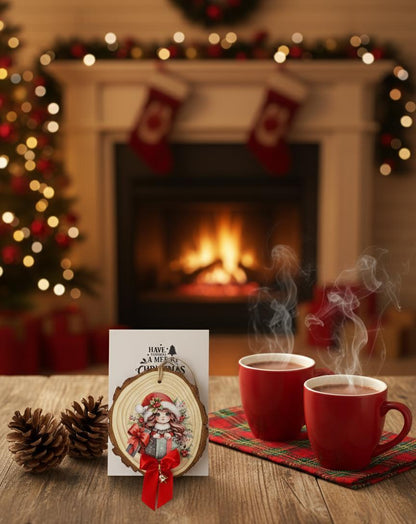 Tag con pallina in disco di legno con grafica