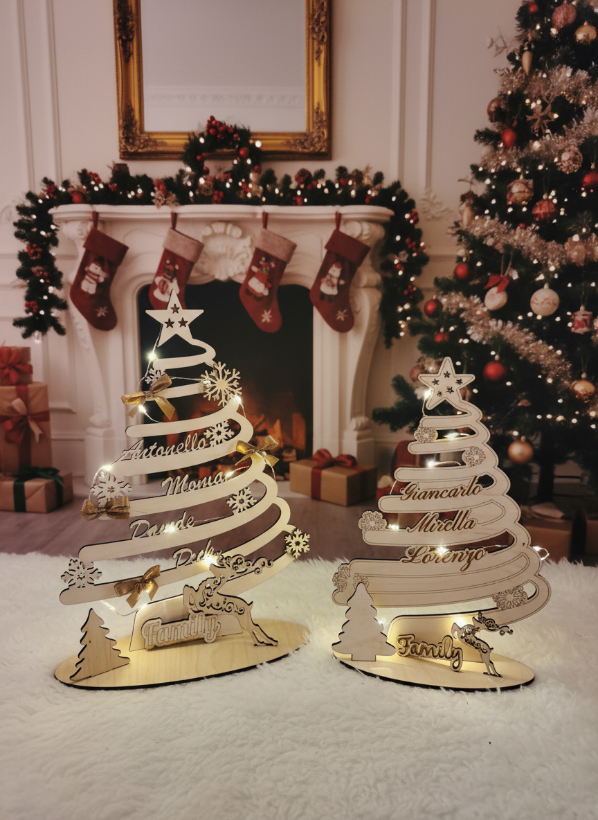 Alberi di Natale legno con nomi famiglia