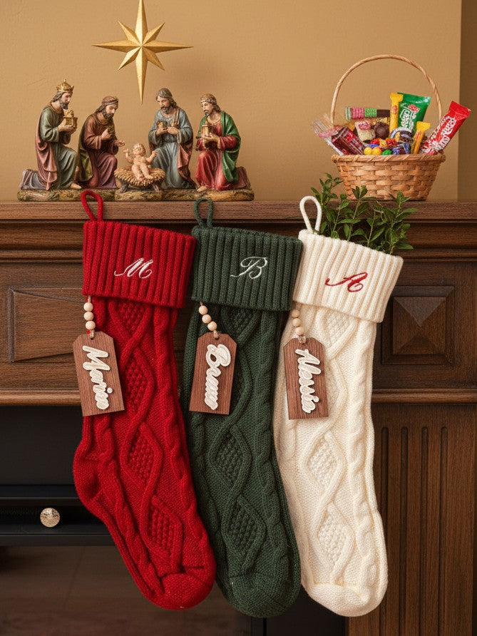 Calze Epifania personalizzabili con ricamo e tag nome in legno