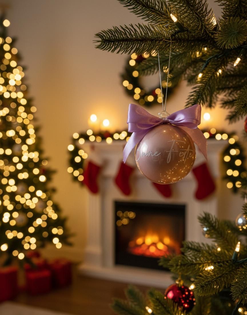 Sfera in vetro con nome e nastro doppio raso