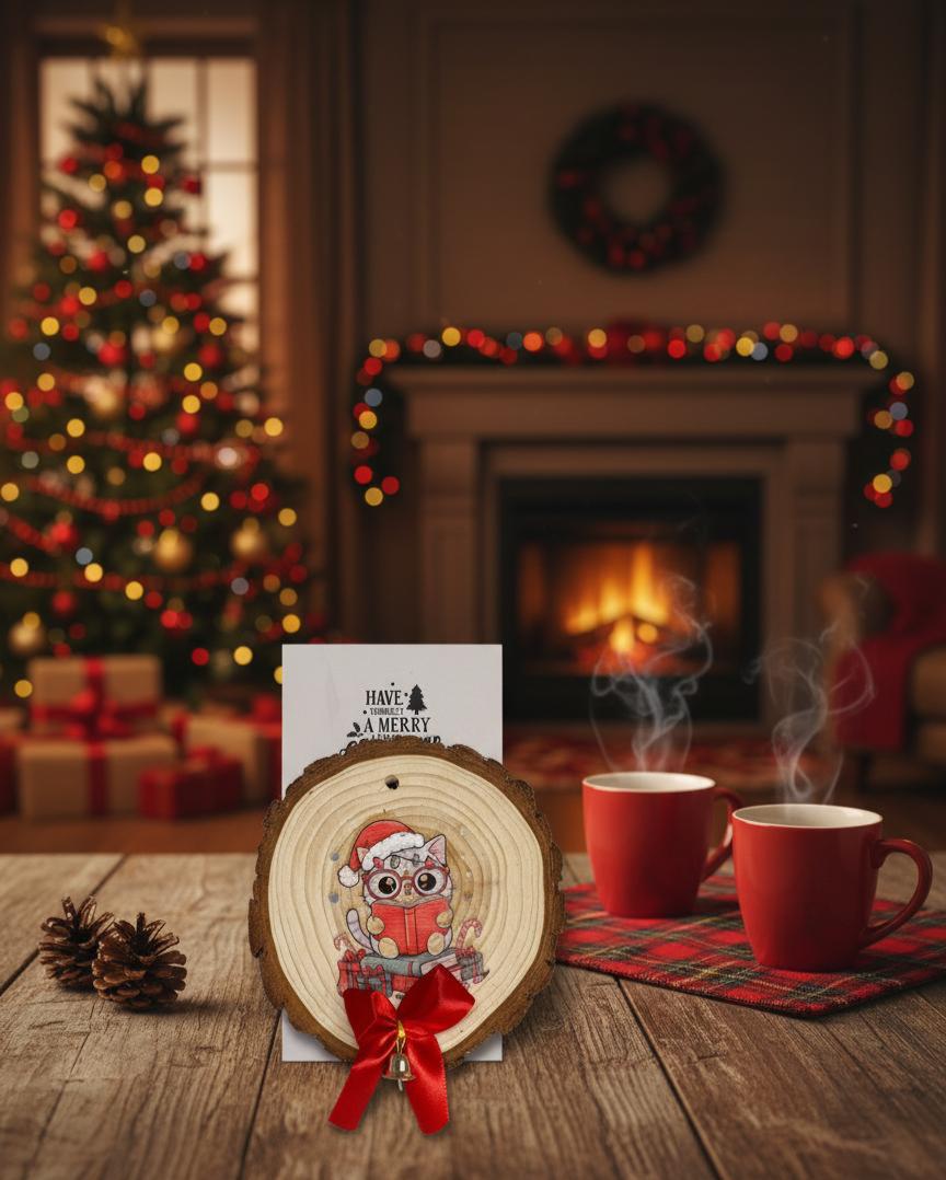 Tag con pallina in disco di legno con grafica