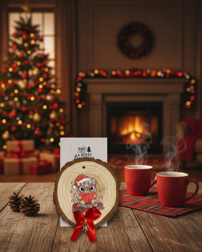 Tag con pallina in disco di legno con grafica